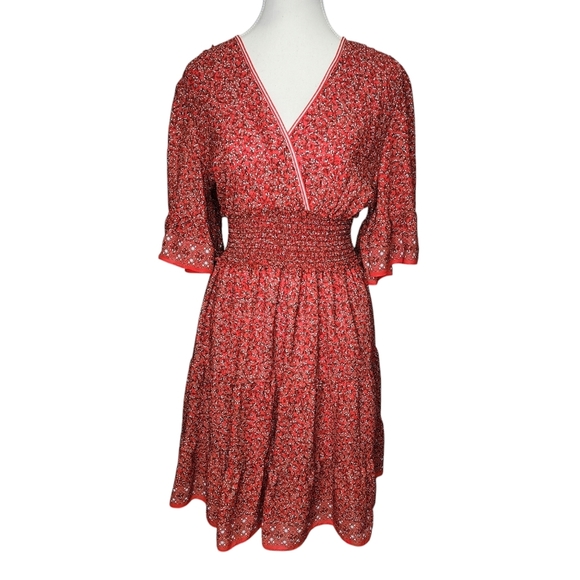 NWT Max Studio Red Floral V-Neck Dress - Picture 1 of 10